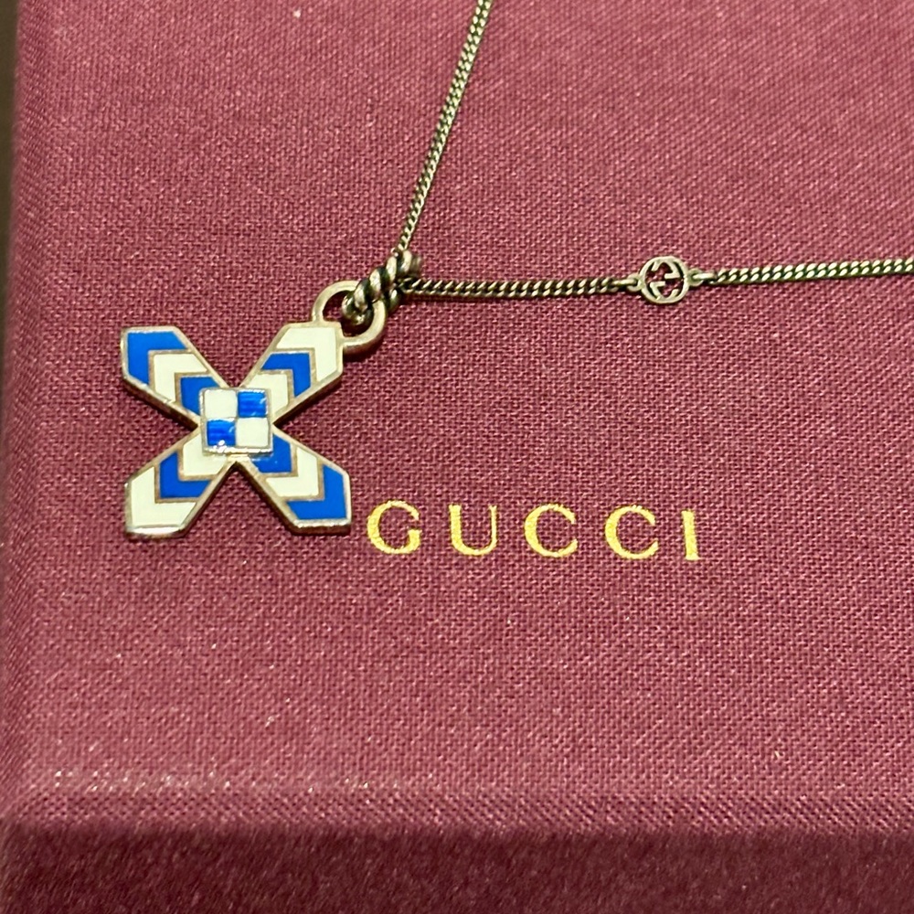 Gucci Enamel Cross Pendant Necklace
